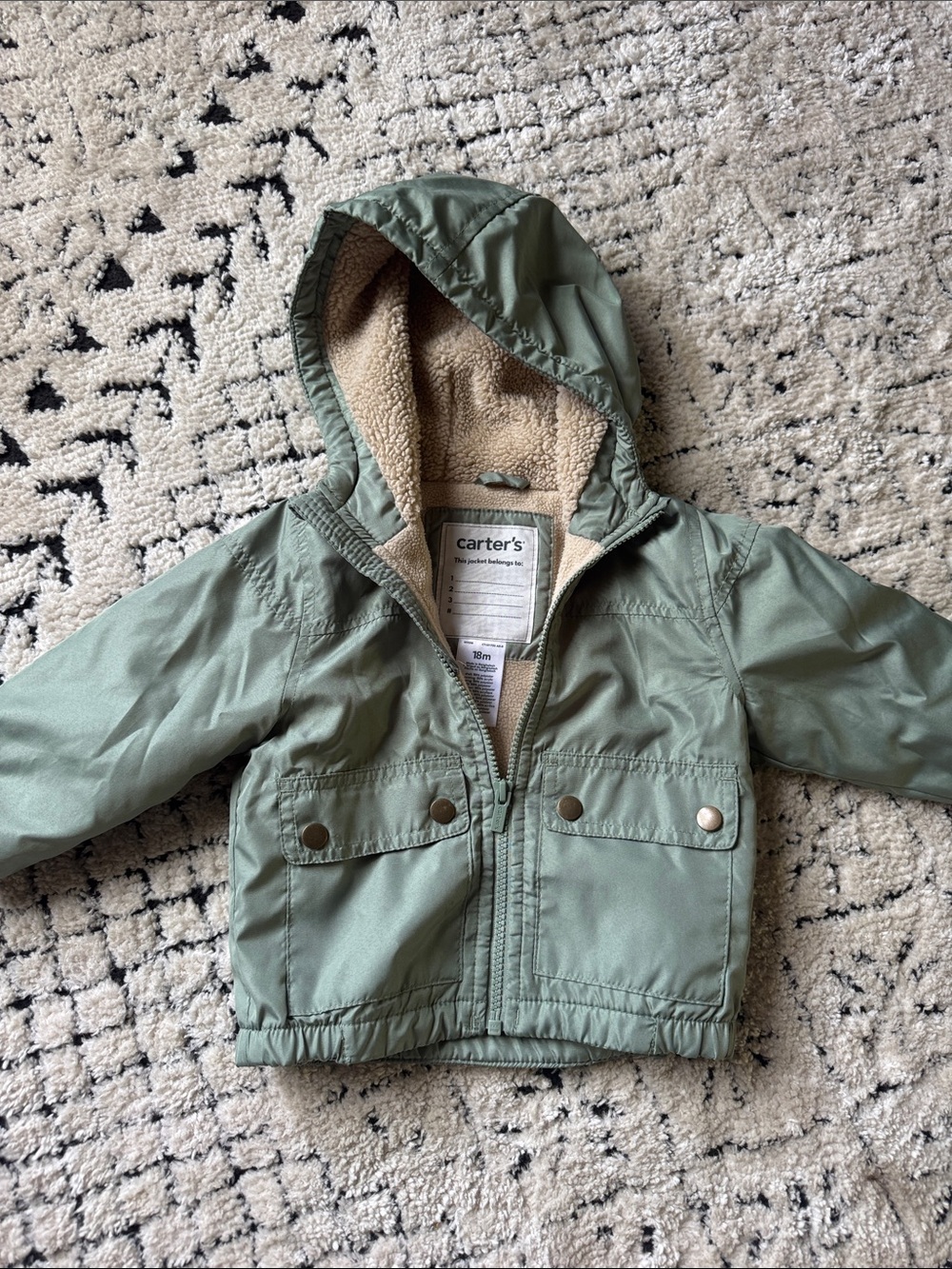 Carter's Sage Green Hooded Sherpa-Lined Kids Jacket